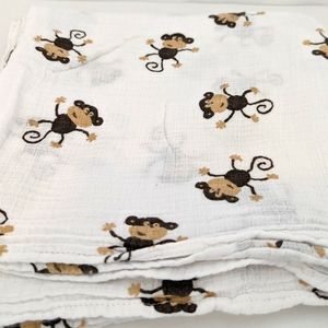 Aden + Anais Muslin Blanket Brown Monkey Baby Swaddle Cotton White Tan Lovey